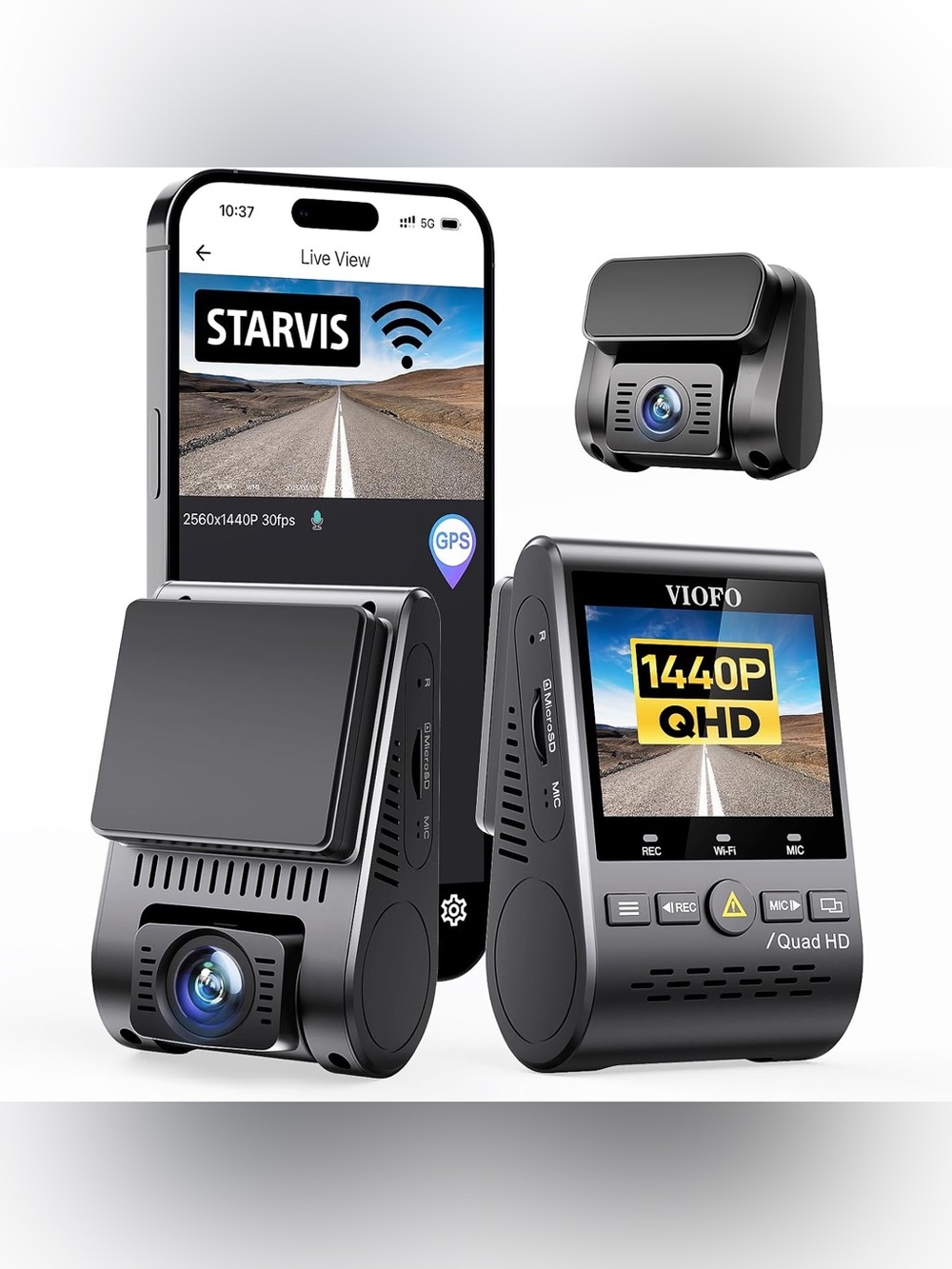 VIOFO Dual Dash Cam, 2K 1440P 60fps+1080P 30fps Front and Rear Dash Camera with